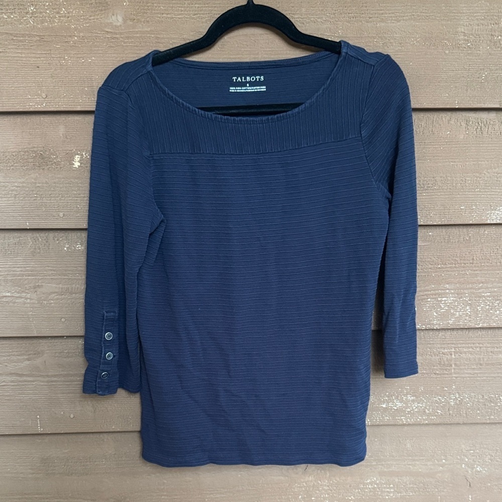 Talbots navy blue ribbed button 3/4 sleeve size small